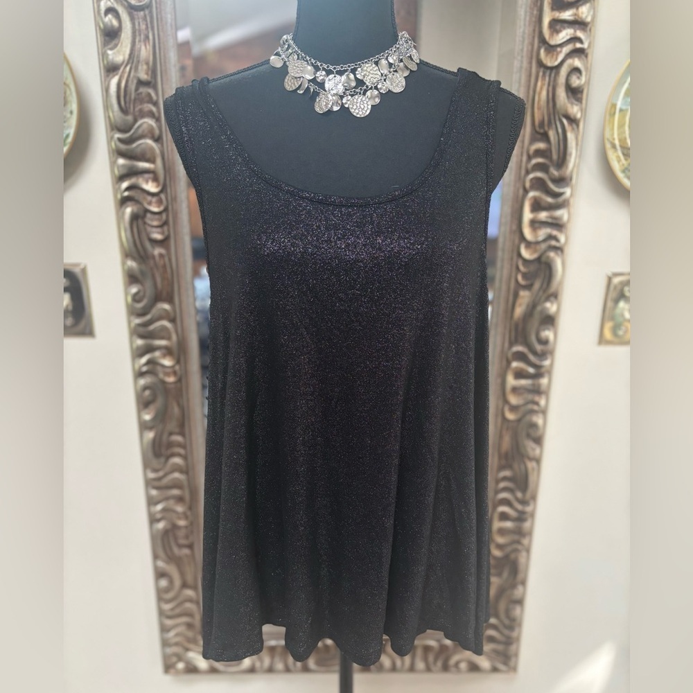 JUICY COUTURE BLACK SPARKLE METALLIC LOOSE FIT PARTY TANK TOP SZ MED